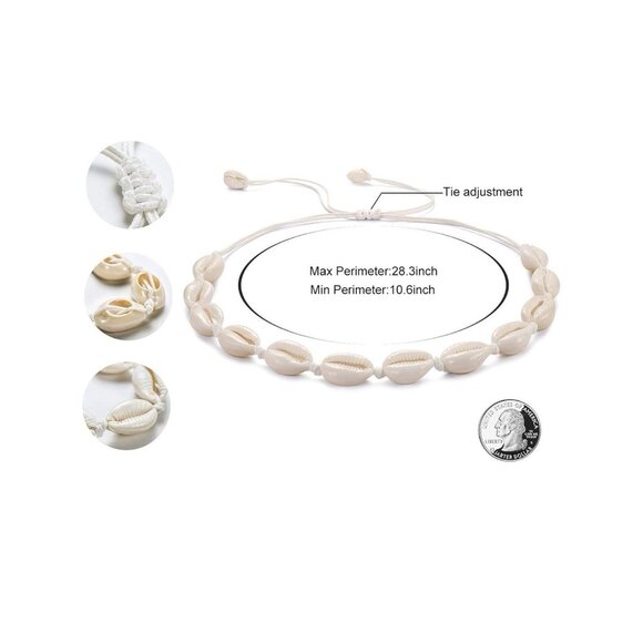 Cowrie Shell Choker & Bracelet Set Adjustable White Natural Beach Jewelry New - Picture 5 of 5